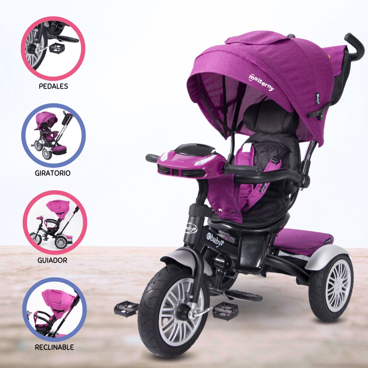 EBABY - Triciclo Guiador Reversible para Niño «ZOE»  Pink