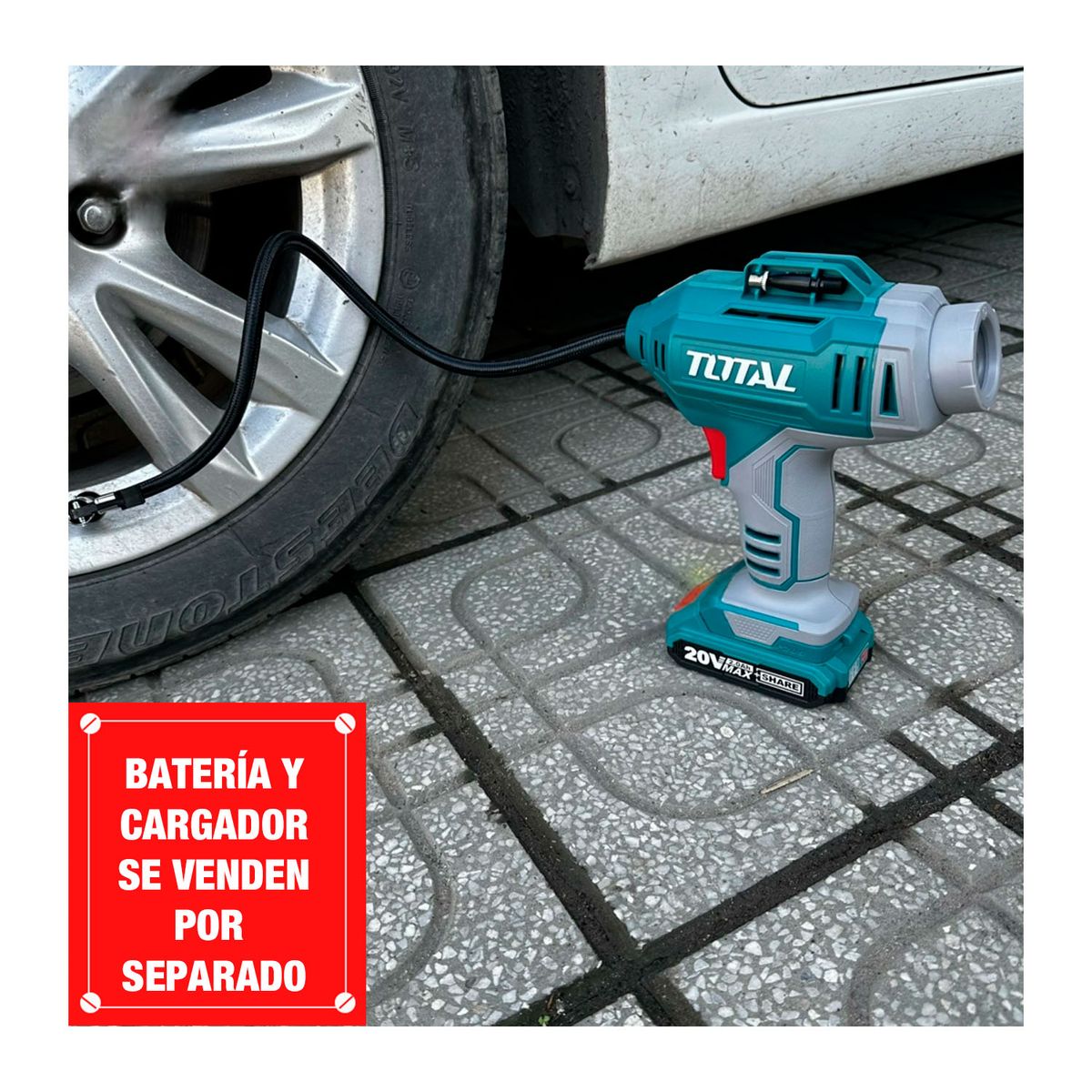 TOTAL TOOLS - Inflador Compresor Aire Inalámbrico con Manómetro - Tacli2018