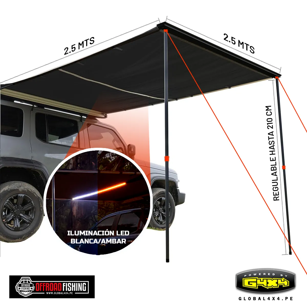 POWERED BY G4X4 GLOBAL 4 X 4 PE - TOLDO DE TECHO 2.5 MT X 2.5 MT PREMIUM OFFROAD FISHING