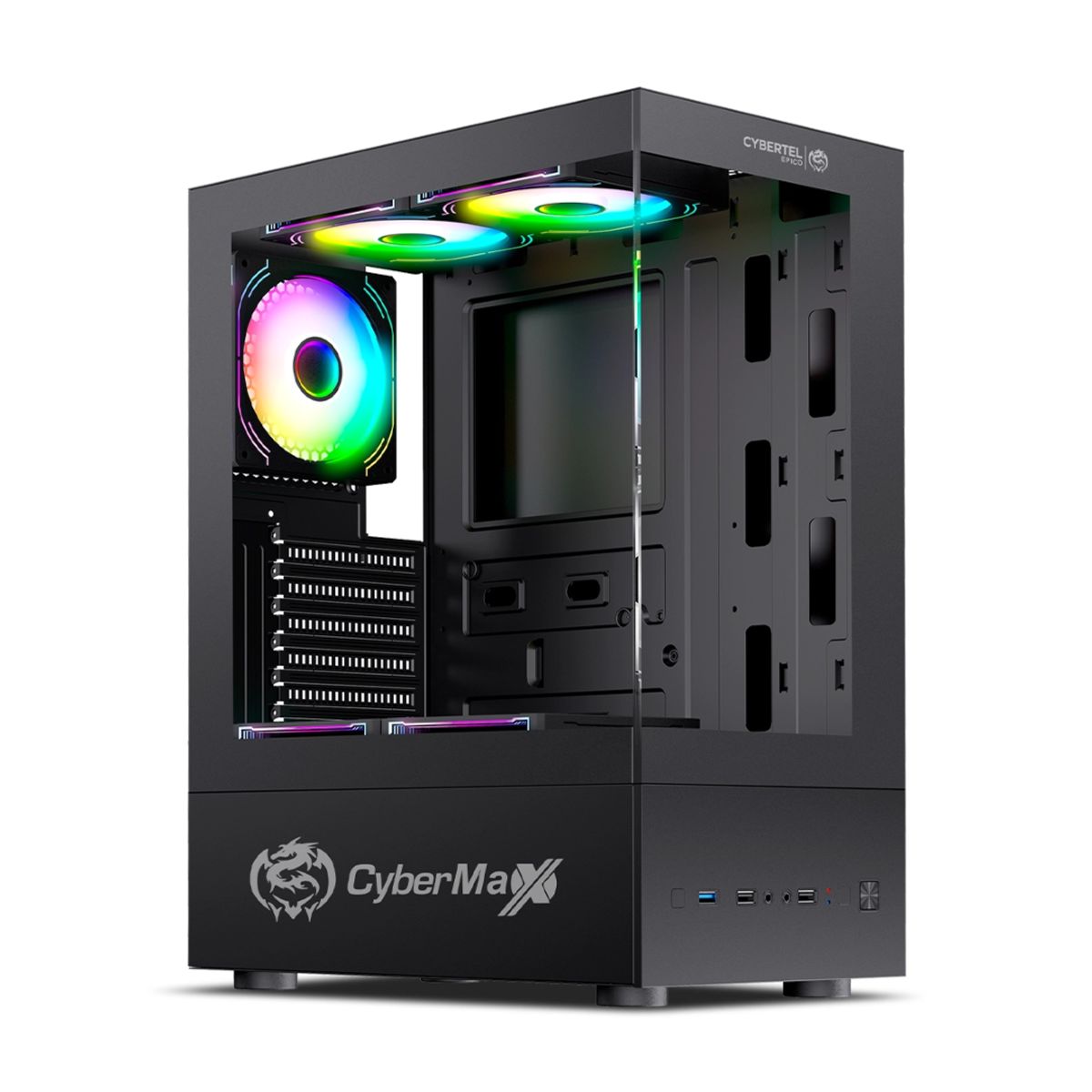 CYBERTEL - CASE GAMER EPICO BLACK ARGB CYBERTEL 4 FAN USB 3.0 VIDRIO TEMPLADO