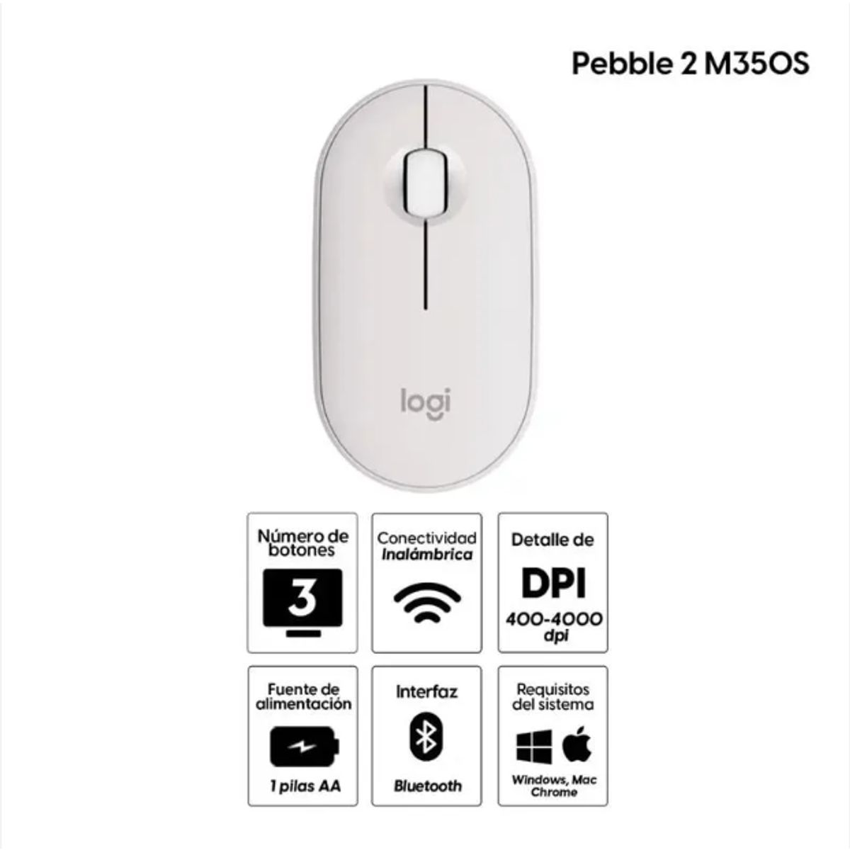 LOGITECH - Mouse Bluetooth LOGITECH PEBBLE 2 M350S WHITE