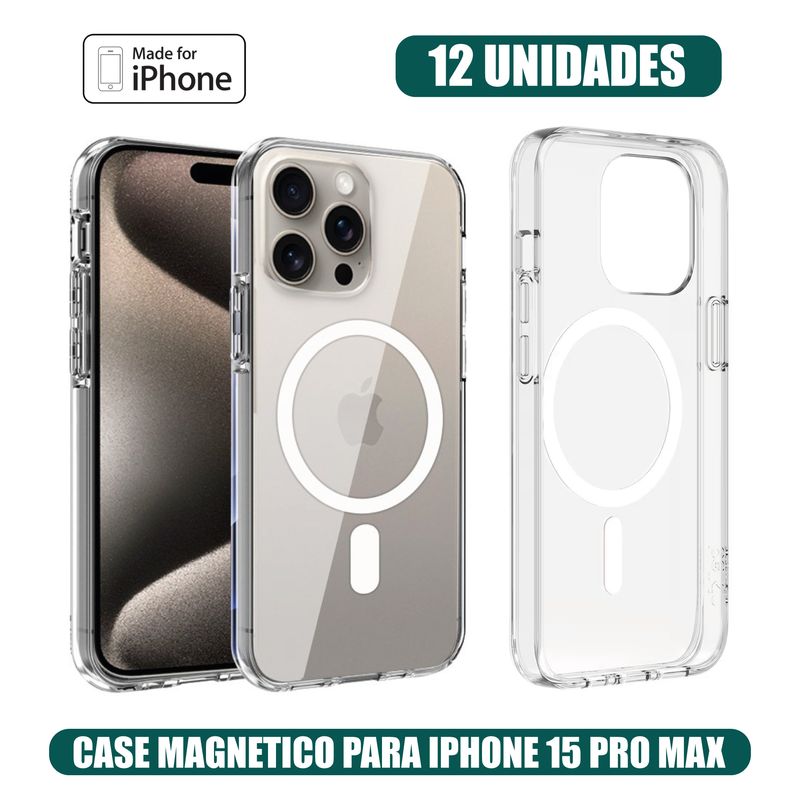 GENERICO - Case Magnetico Transparente iPhone 15 Pro Max (12 UNIDADES)