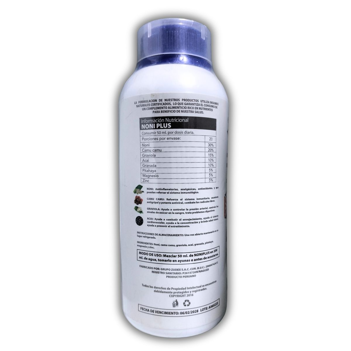 GENERICO - 1 LITRO EXTRACTO NONI CON CAMU CAMU Y GRAVIOLA - BEBIDA ANTIOXIDANTE NATURAL - JUGO REVITALIZADOR