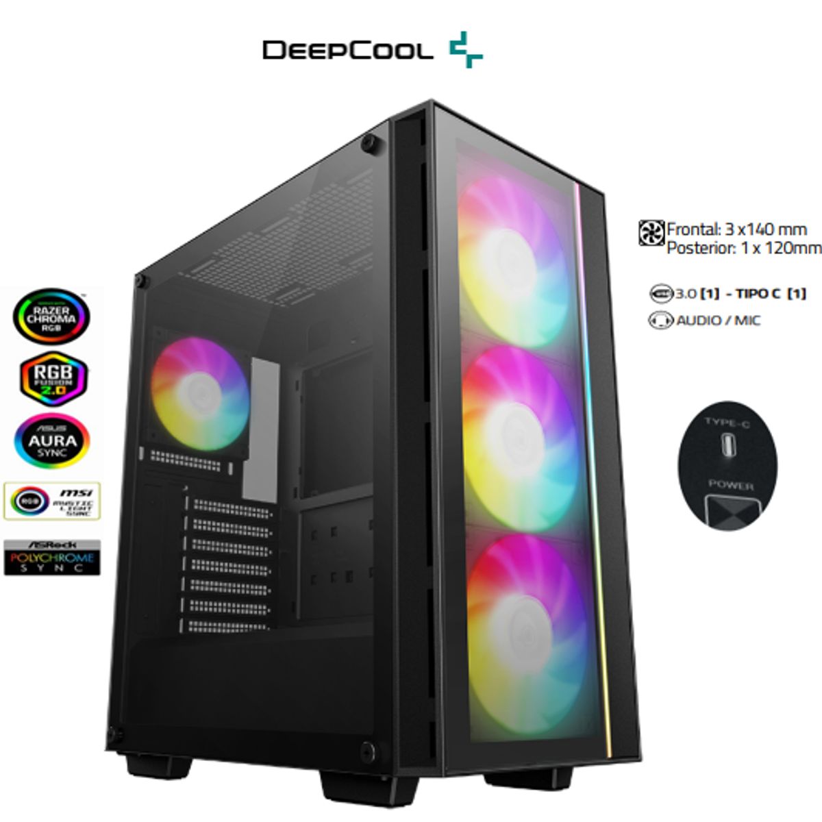 DEEPCOOL - Case MATREXX 55 V4 C Tres Ventiladores PWM de 140 mm DEEPCOOL