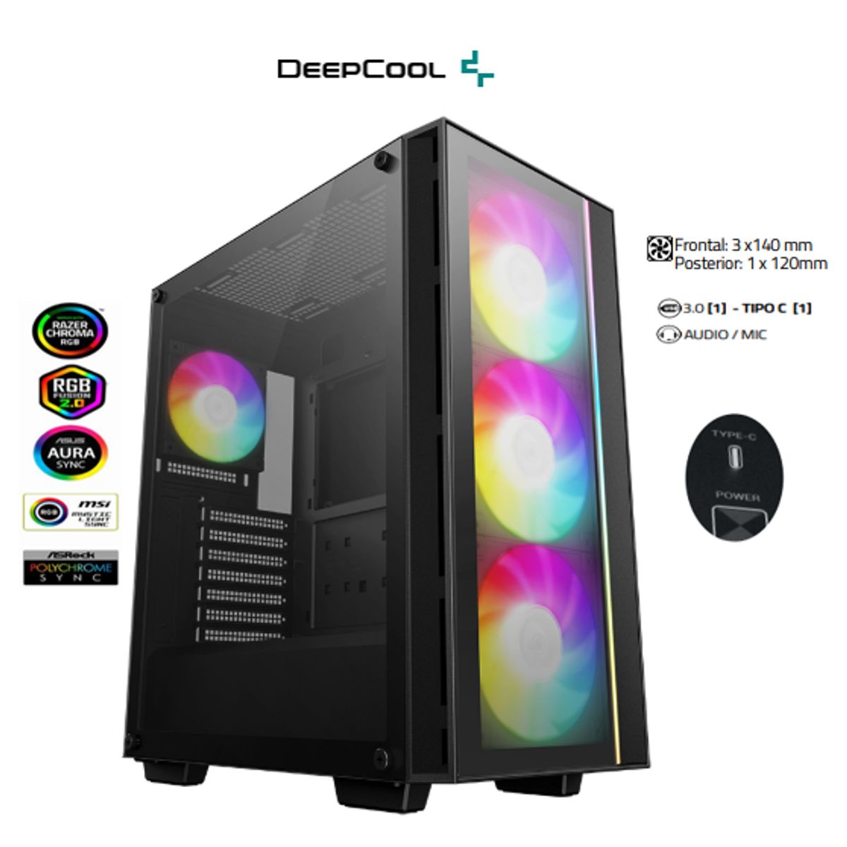 DEEPCOOL - Case MATREXX 55 V4 C Tres Ventiladores PWM de 140 mm DEEPCOOL