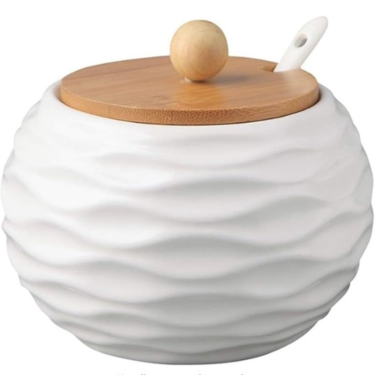 GENERICO - Azucarero con Cuchara en Ceramica Blanca y Bambu