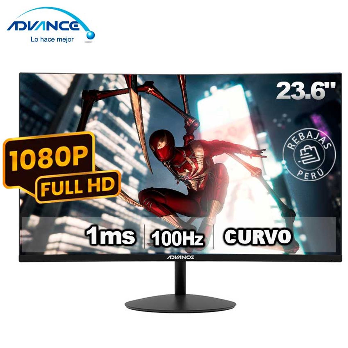ADVANCE - Monitor Curvo Advance 236 FHD 100Hz 1ms HDMIDP Modelo ADV-2452S