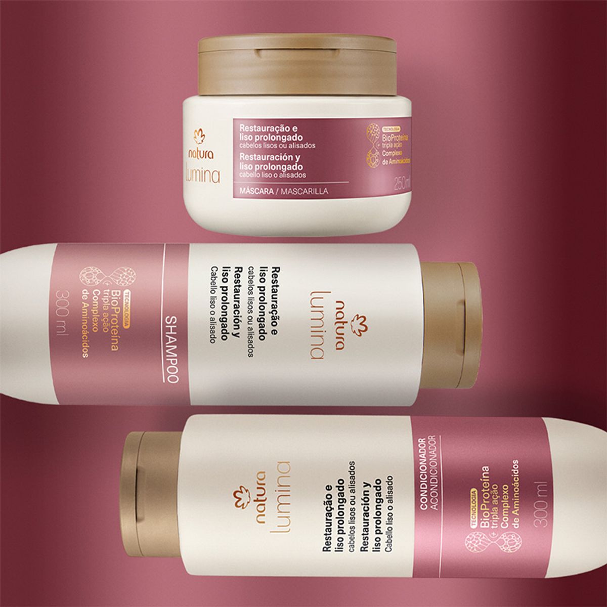 NATURA - Shampoo mascarilla y acondicionador restauracion y liso prolongado Lumina Natura