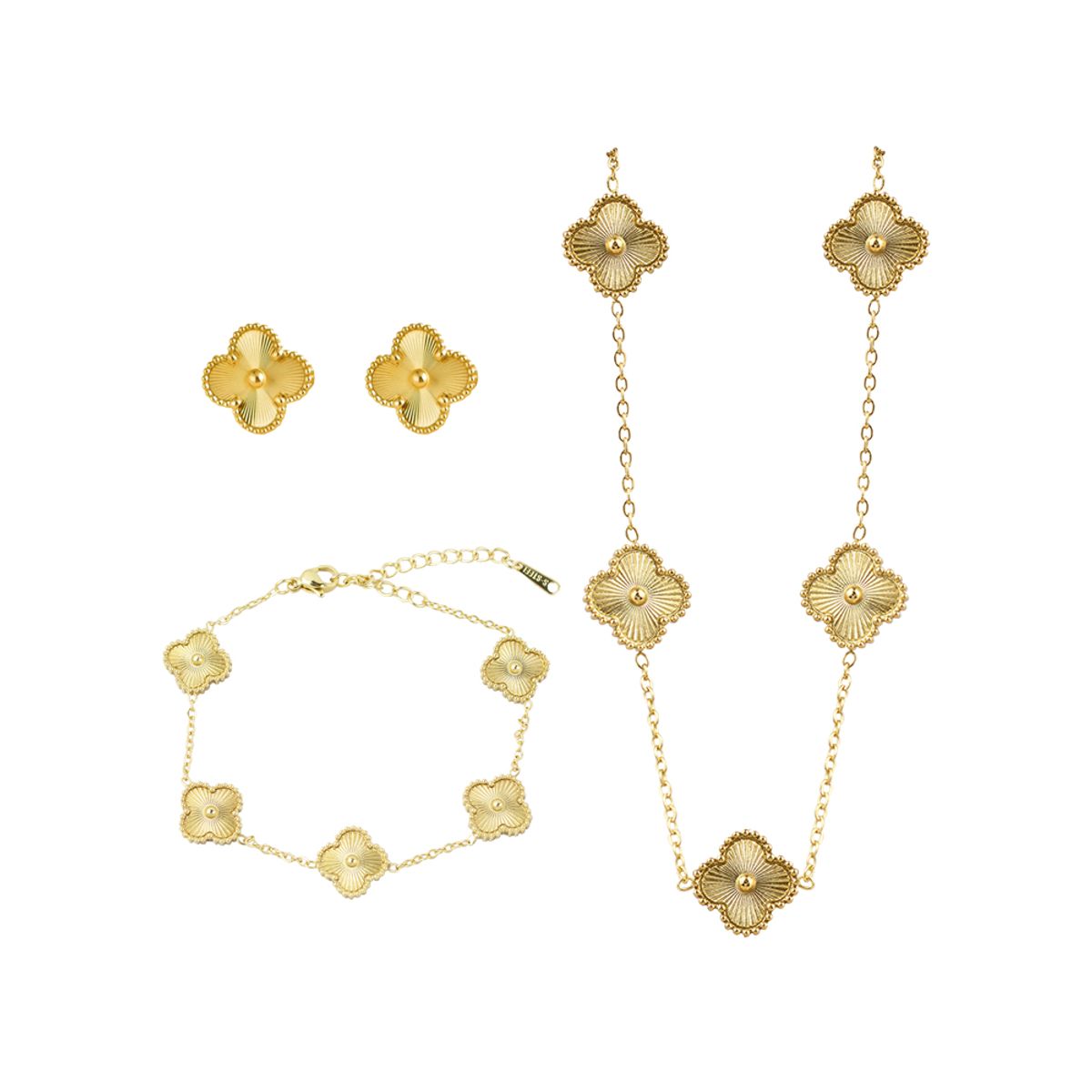 CLEO JOYAS & ACCESORIOS - Set Treboles Collar Pulsera y Aretes Dupe Van Cl Dorado