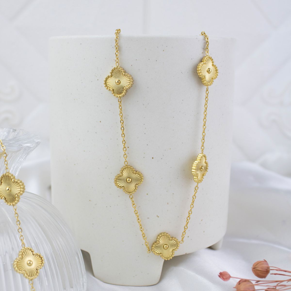 CLEO JOYAS & ACCESORIOS - Set Treboles Collar Pulsera y Aretes Dupe Van Cl Dorado