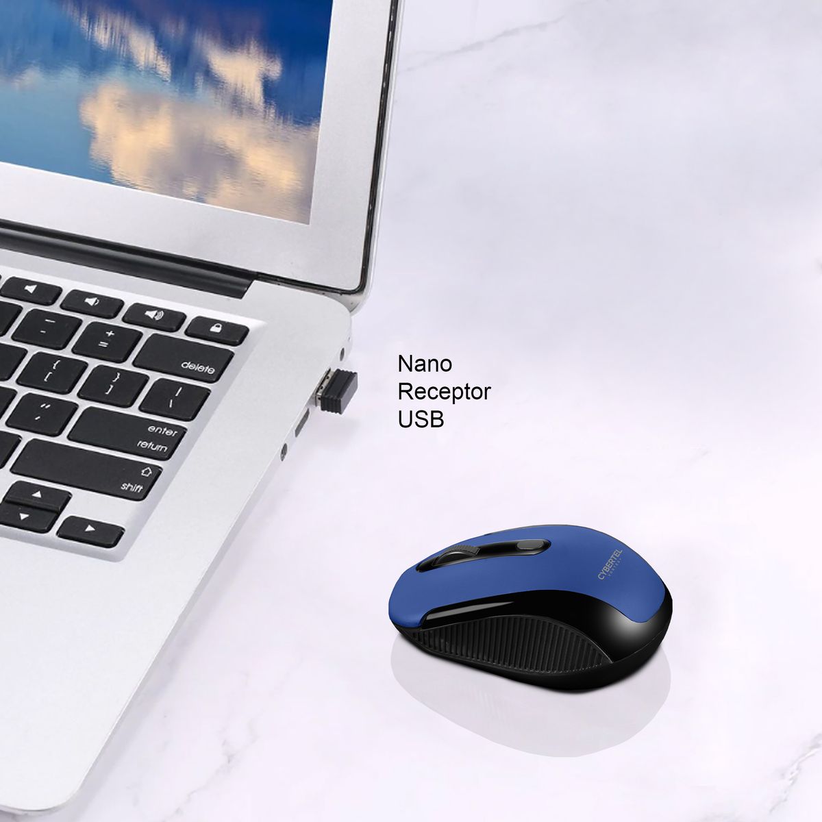 CYBERTEL - Mouse Oficina Inalámbrico1600DPI Negro Cybertel Vortex + CYB M317