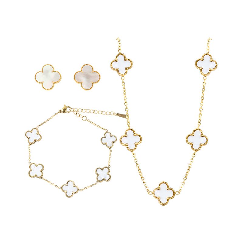 CLEO JOYAS & ACCESORIOS - Set Treboles Collar Pulsera y Aretes Dupe Van Cl Nacarado