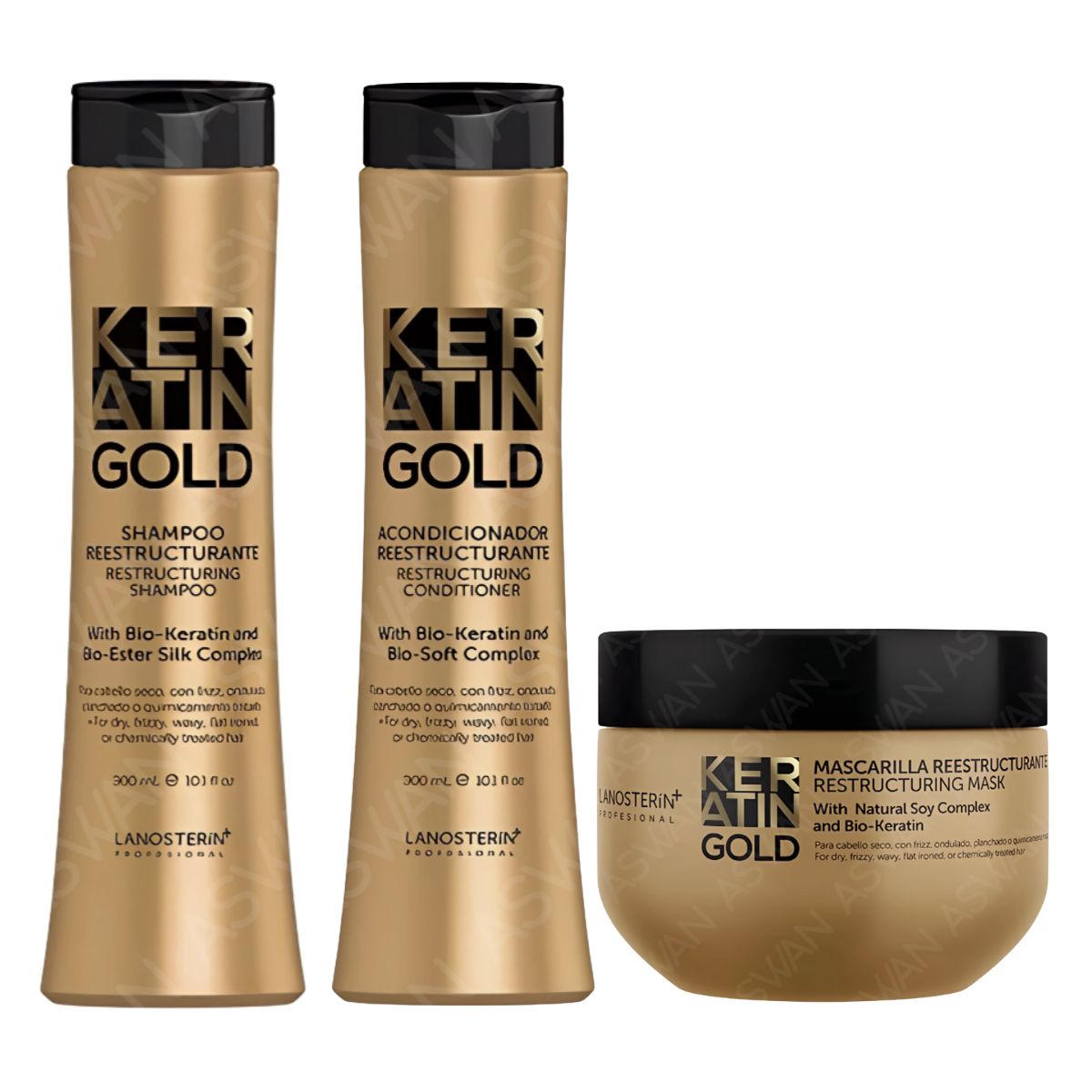 GENERICO - Kit Keratin Gold Shampoo 300 ml + Acondicionador 300 ml + Mascarilla 300 g