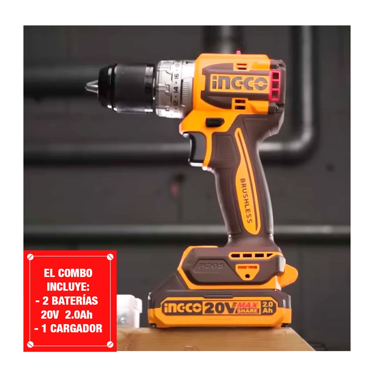 INGCO TOOLS - Taladro Atornillador 20v Ingco Brushless Percutor + Extensor
