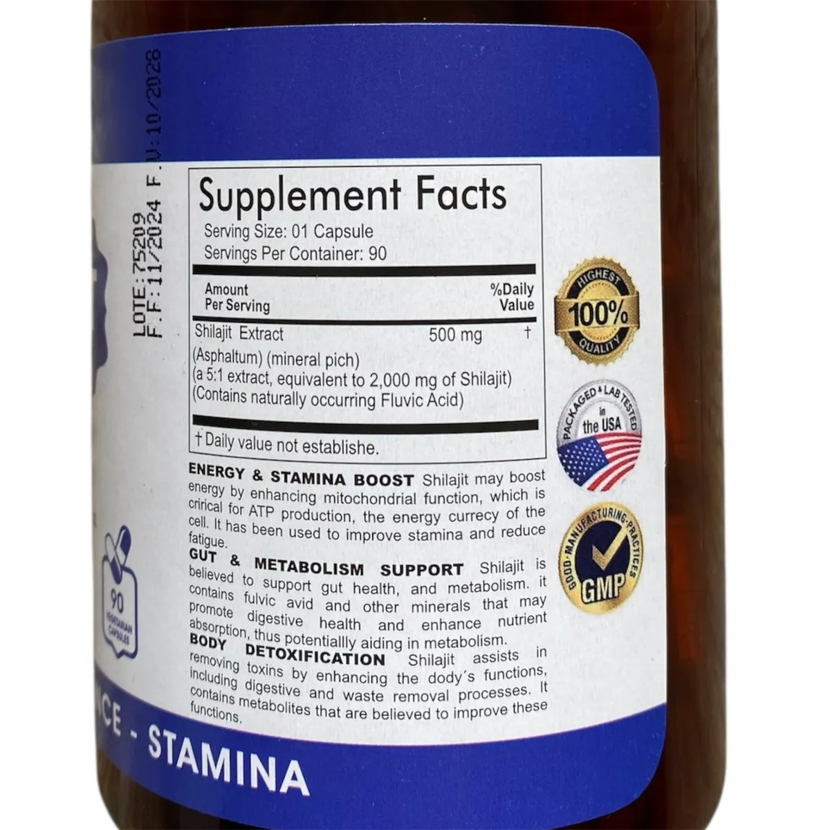 GENERICO - Shilajit de Gold Leaf de 500mg - 90 capsulas