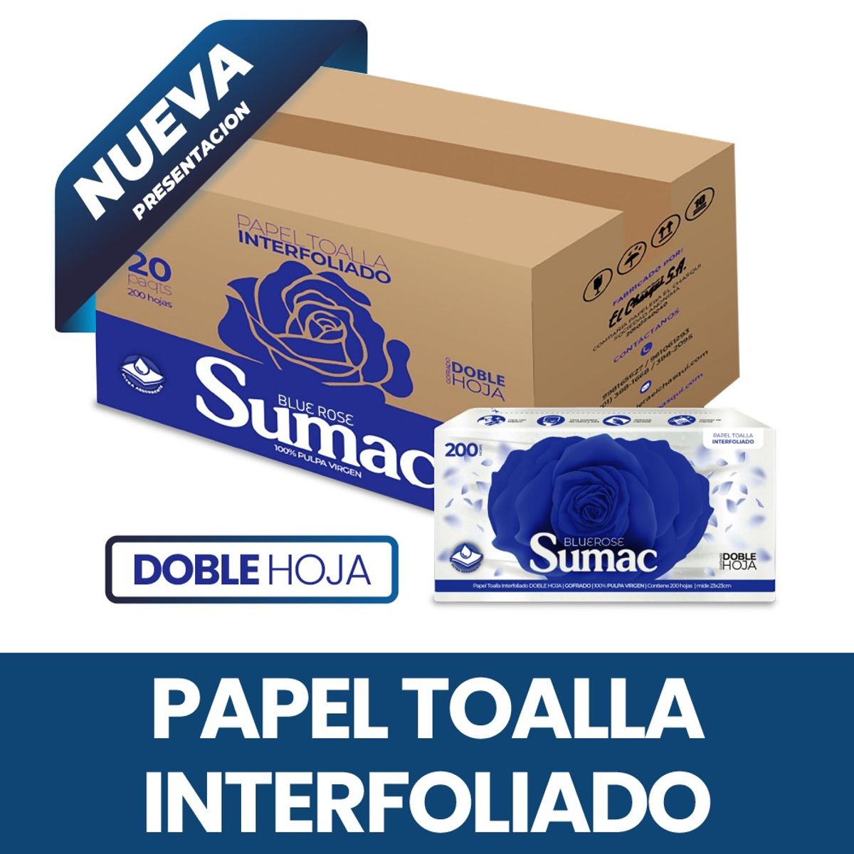 SUMAC - Caja de Papel Toalla Interfoliado Doble Hoja Sumac x 20 unidades