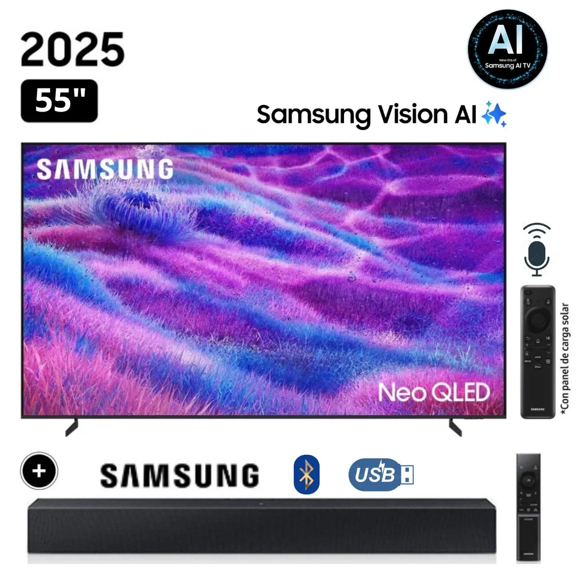 SAMSUNG - Televisor Samsung 55 Neo QLED 4K UHD Vision AI Smart TV QN55QN80FAGXPE + Soundbar HW B400F