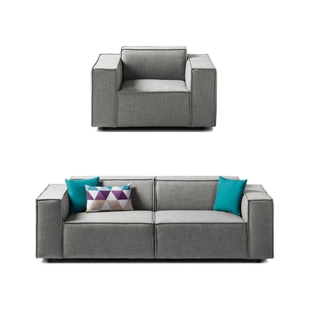 GENERICO - Juego de Sala Vitoriano 2-1 - Gris Claro