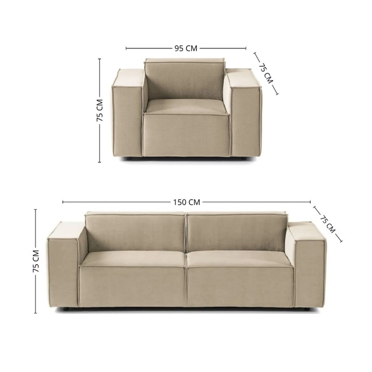 GENERICO - Juego de Sala Vitoriano 2-1 - Beige Claro