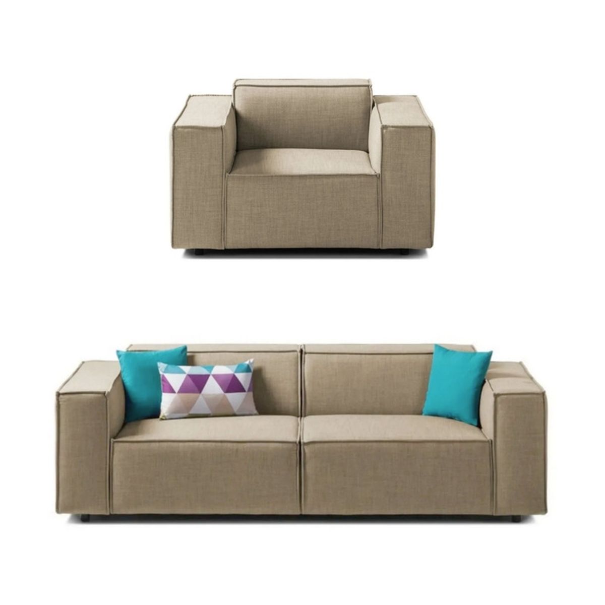 GENERICO - Juego de Sala Vitoriano 2-1 - Beige Oscuro