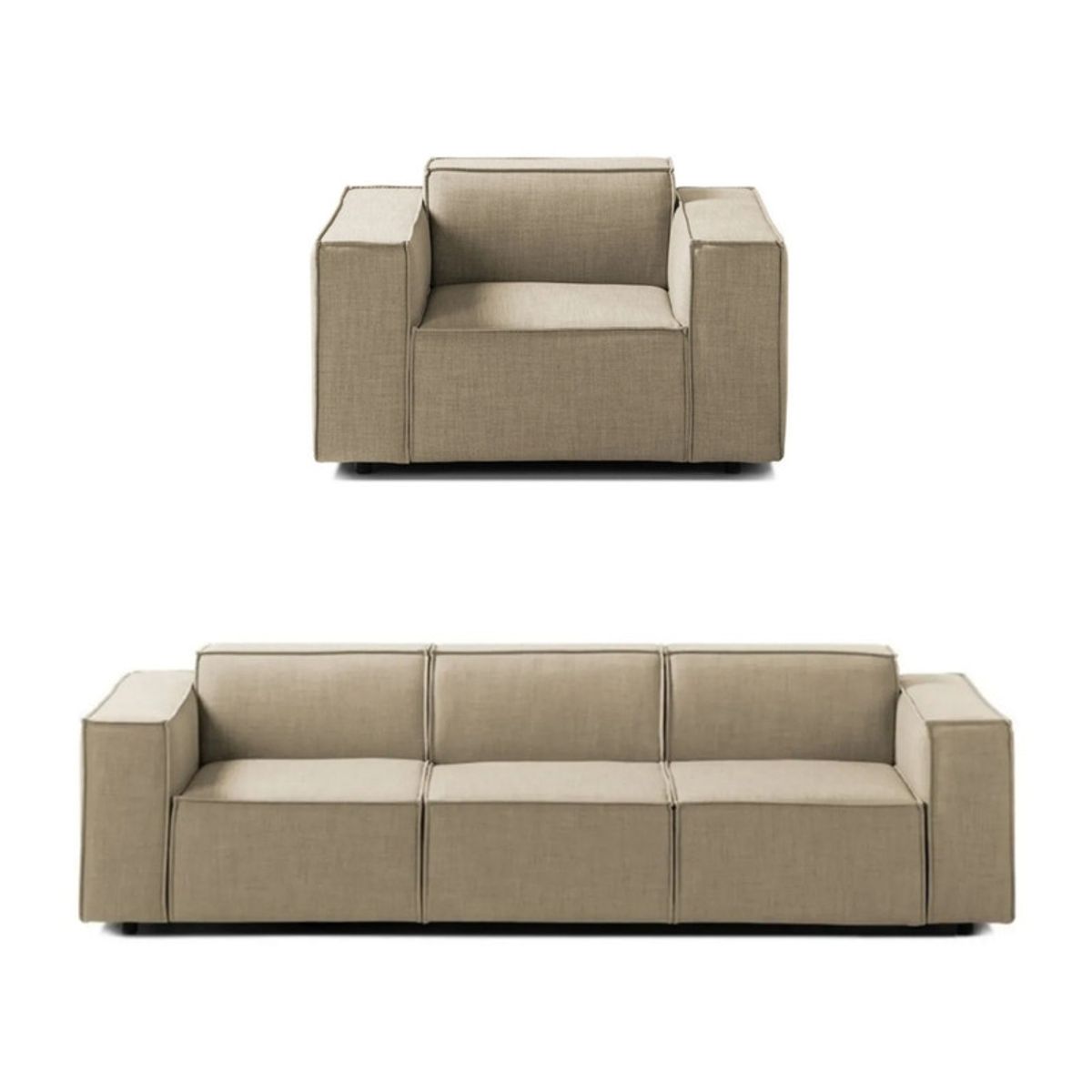 GENERICO - Juego de Sala Vitoriano 3-1 - Beige Oscuro