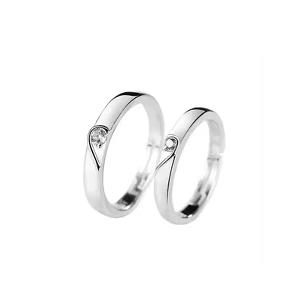 CLEO JOYAS & ACCESORIOS - Set Anillos Regulables de Amor Corazones Plateado Plata
