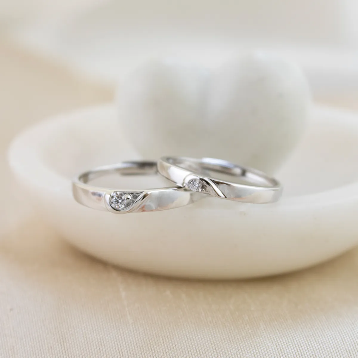 CLEO JOYAS & ACCESORIOS - Set Anillos Regulables de Amor Corazones Plateado Plata