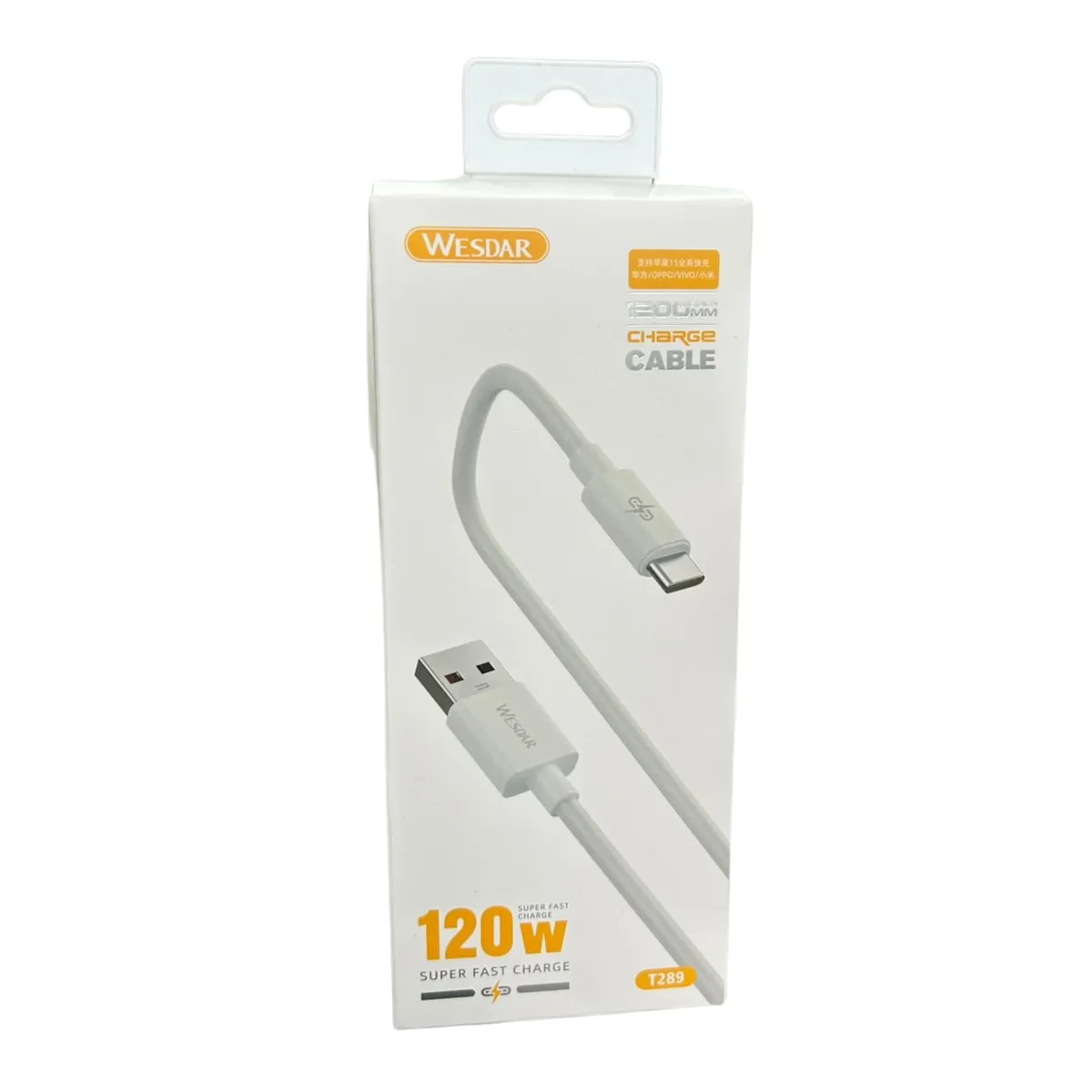 WESDAR - Wesdar - Cable 120cm Type-C a USB Carga Rápida 120W - Blanco