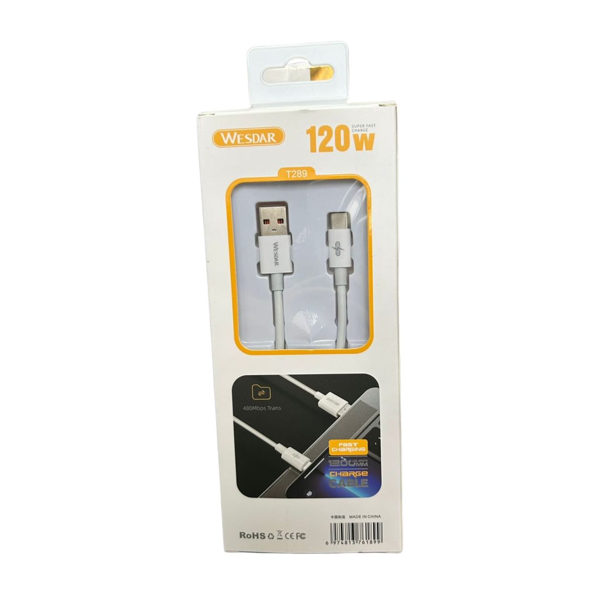 WESDAR - Wesdar - Cable 120cm Type-C a USB Carga Rápida 120W - Blanco