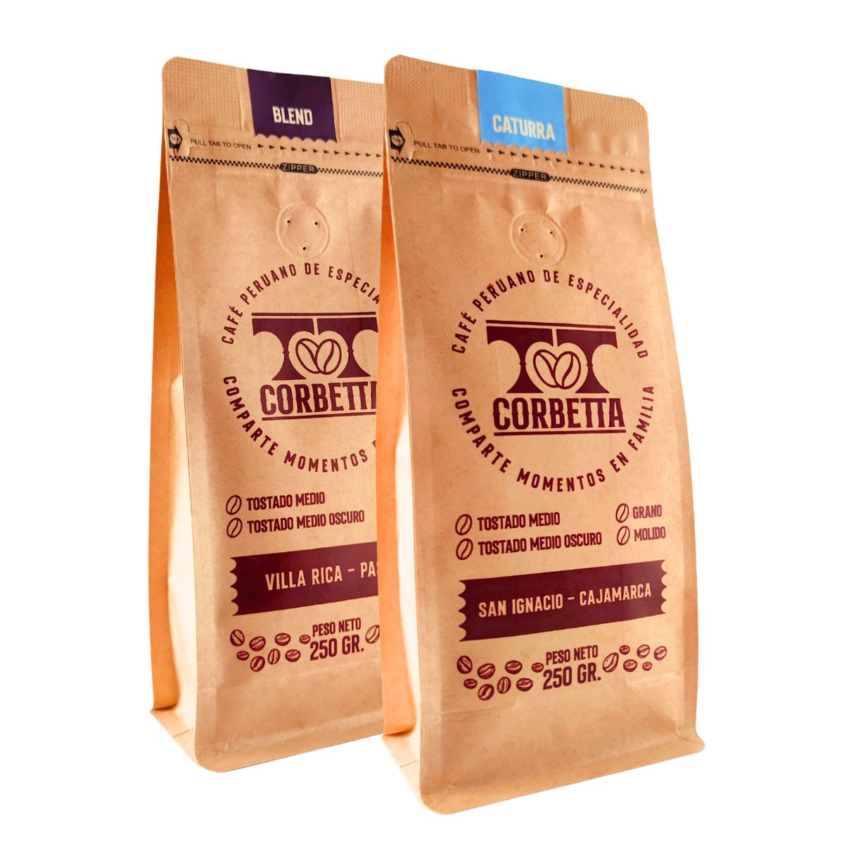 CORBETTA - Café de Especialidad Grano 250 Gr Villa Rica y San Ignacio