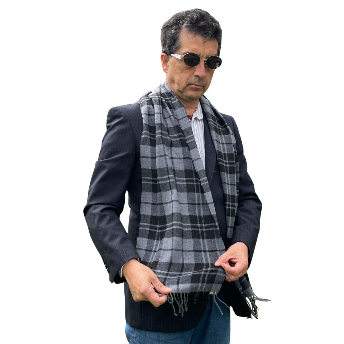 KAST PE - Bufanda Tommy  con diseño de cuadros para hombre - Tonos grises