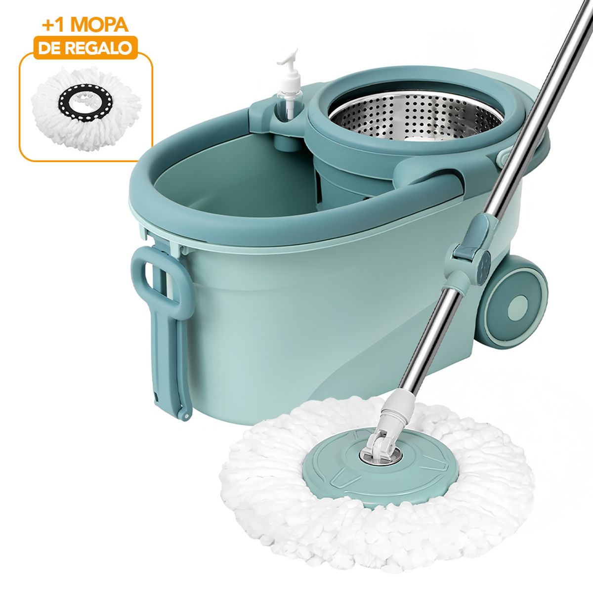 KELLER - Trapeador Giratorio 2 Mopas con Ruedas Y Asa Verde B83