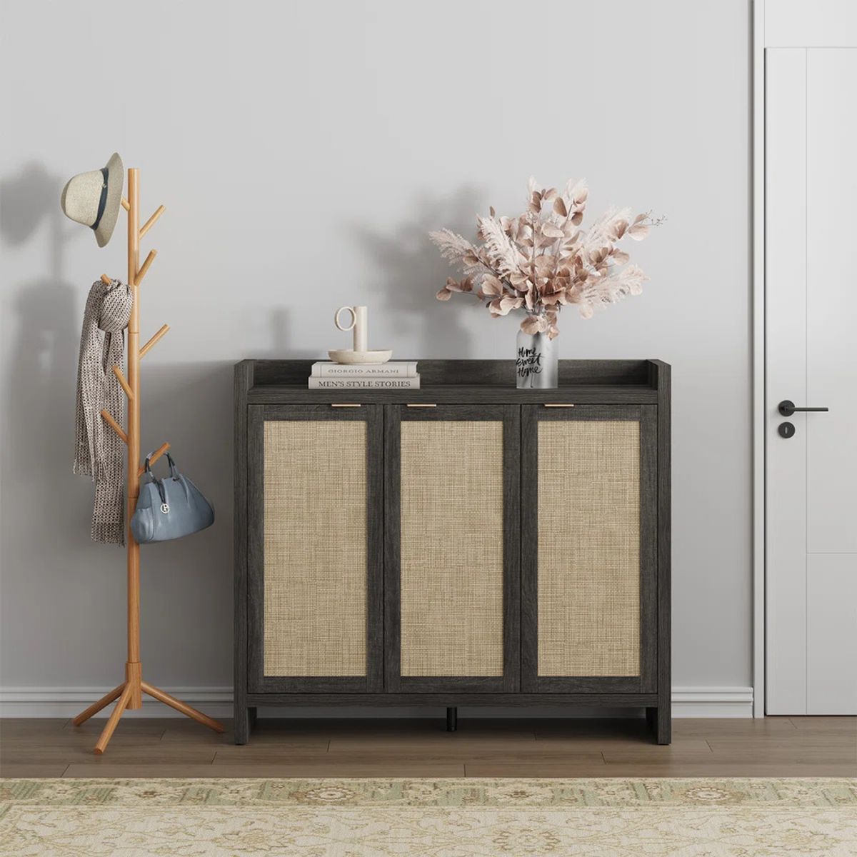 R&R MUEBLES - Zapatera Moderna Atou 3 Puertas Negro R&R MUEBLES