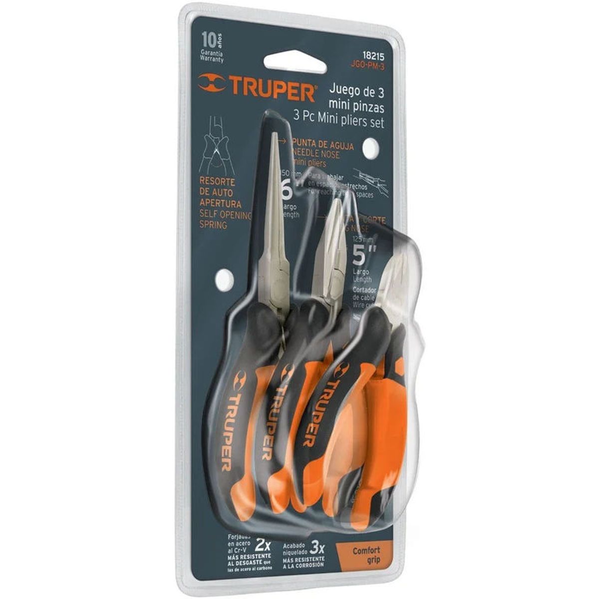 Truper - Juego De 3 Mini Pinzas Mango Comfort Grip Truper 18215