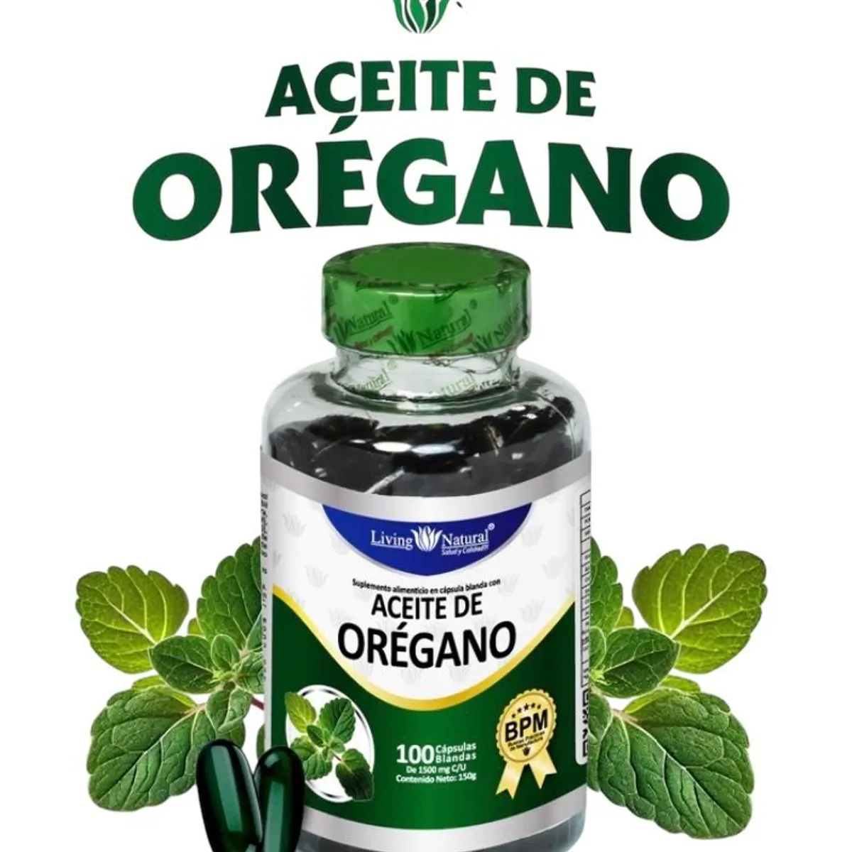 GENERICO - Aceite de oregano1500mg Living Natural - 100 capsulas