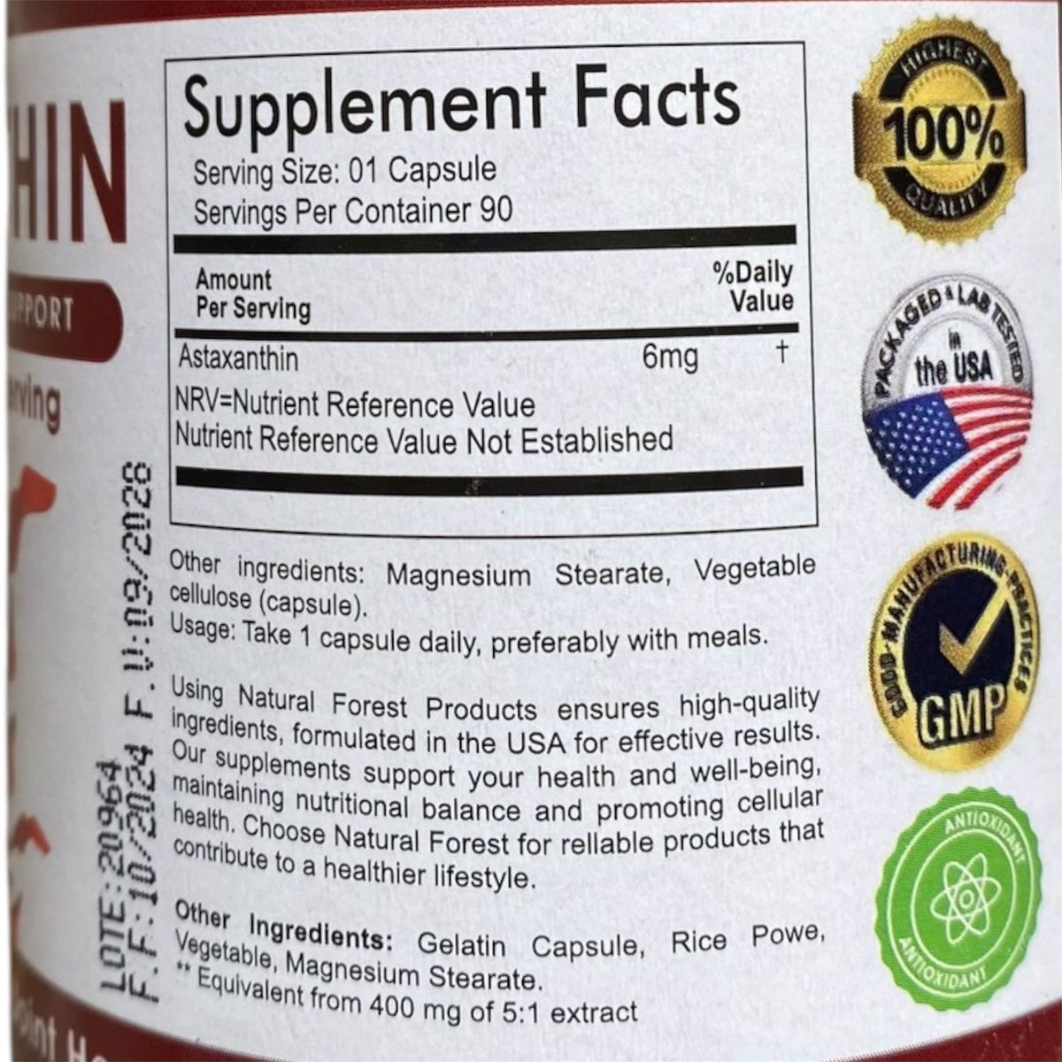 GENERICO - Astaxanthin de Gold Leaf - 90 capsulas