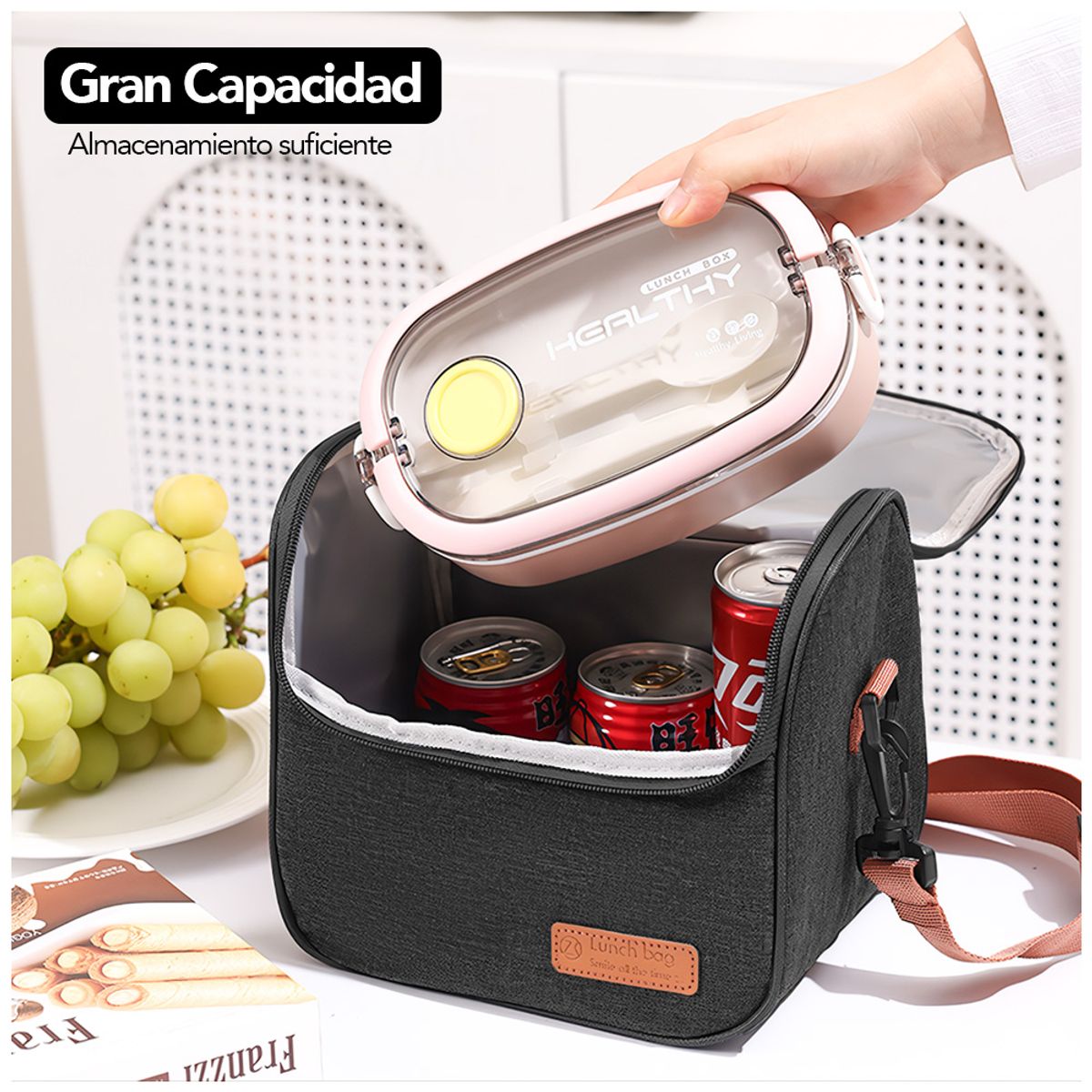 KELLER - Lonchera Térmica Impermeable con Correa Negro XW1