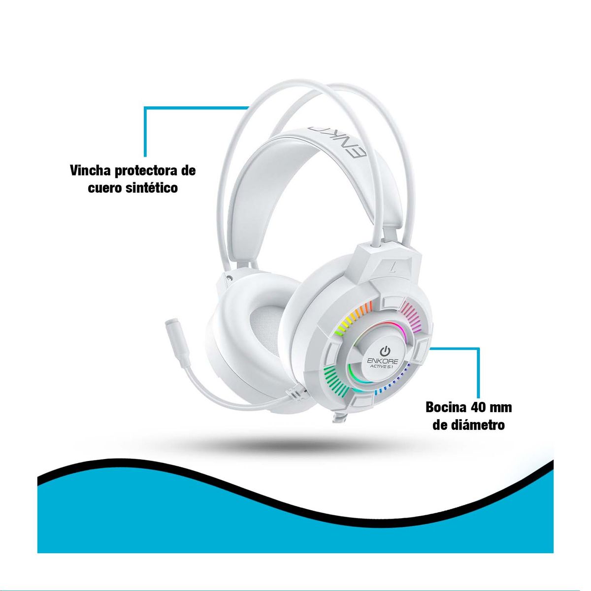 ENKORE - Audifono Active 5.1 Ekhg1004u-w Rainbow Led Con Micrófono