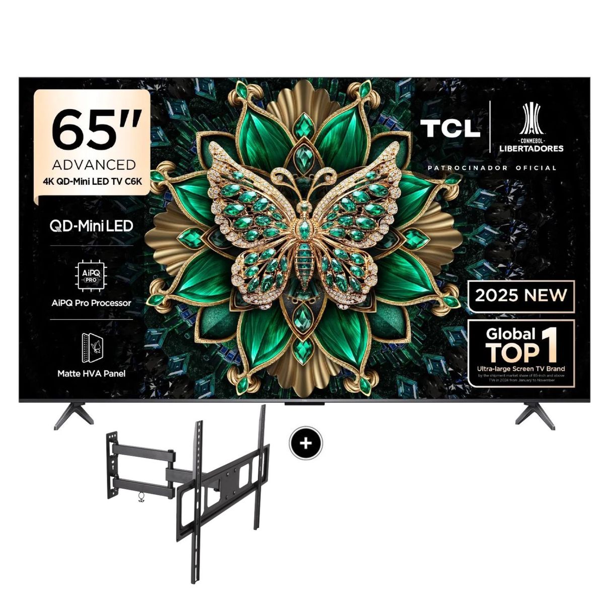 TCL - Televisor TCL Mini LED 65 QD UHD 4K Smart Google TV 65C6K + Rack Giratorio