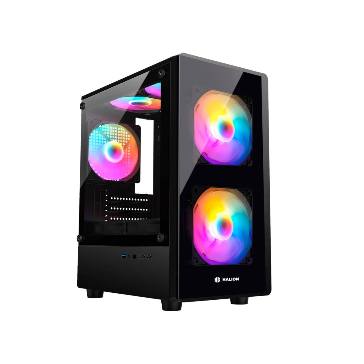 HALION - CASE GAMER HALION SIN FUENTE LUNA USB AUDIO 3VT LED RGB P-N LUNA P25