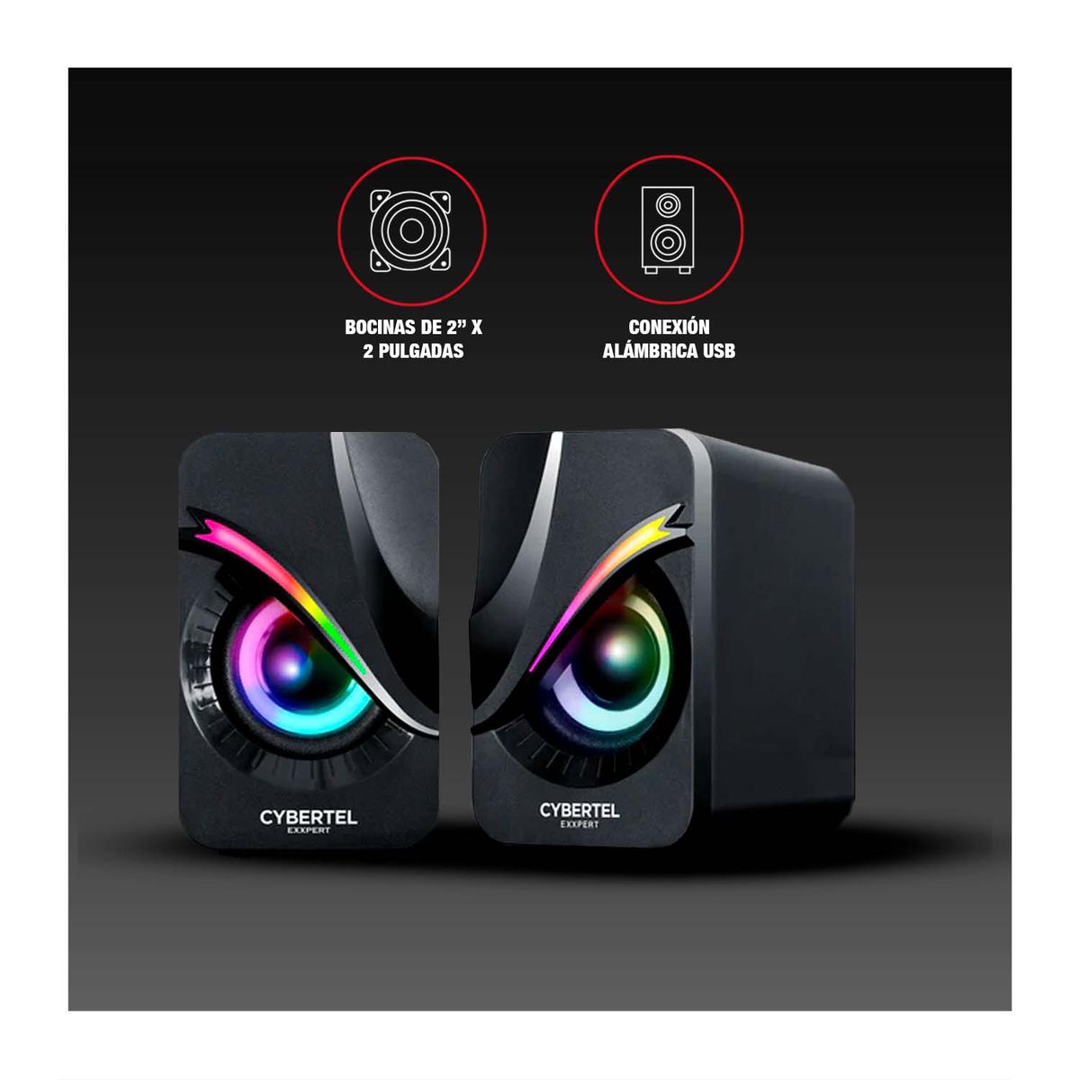 CYBERTEL - Parlante Gamer 2.0 Exxpert Cbx S301 3.5mm Usb Rgb Negro