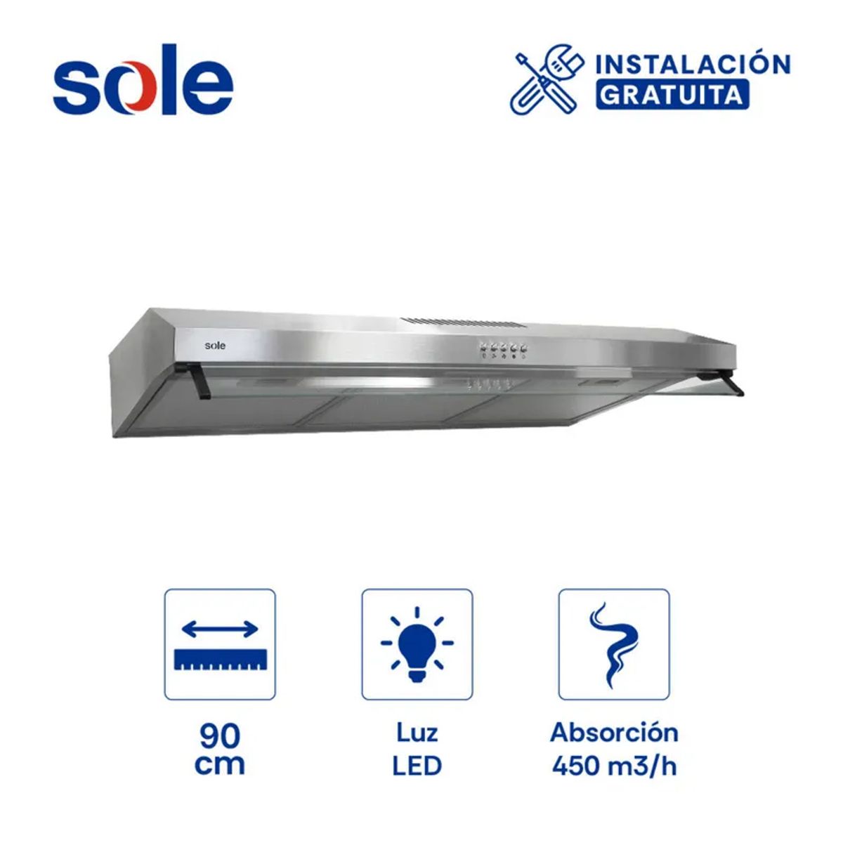 SOLE - CAMPANA EXTRACTORA SOLE ANCHO 90CM 3120TURE17CO ROMA 2M INOXIDABLE
