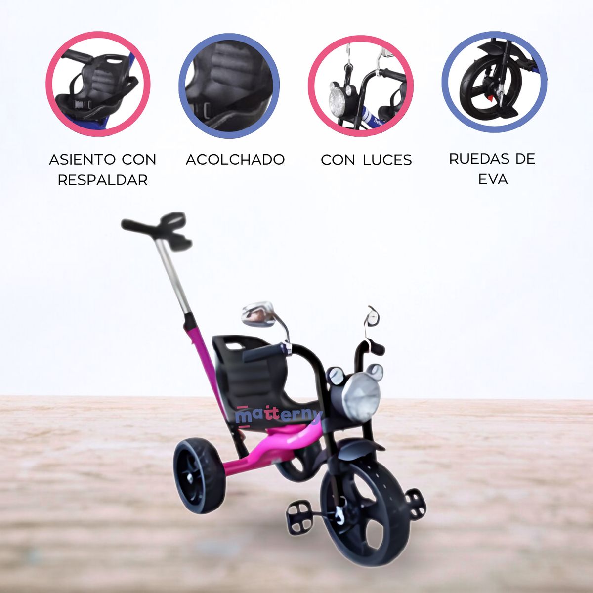 BABY KITS - Triciclo Guiador «MOTO TRIKE» Pink
