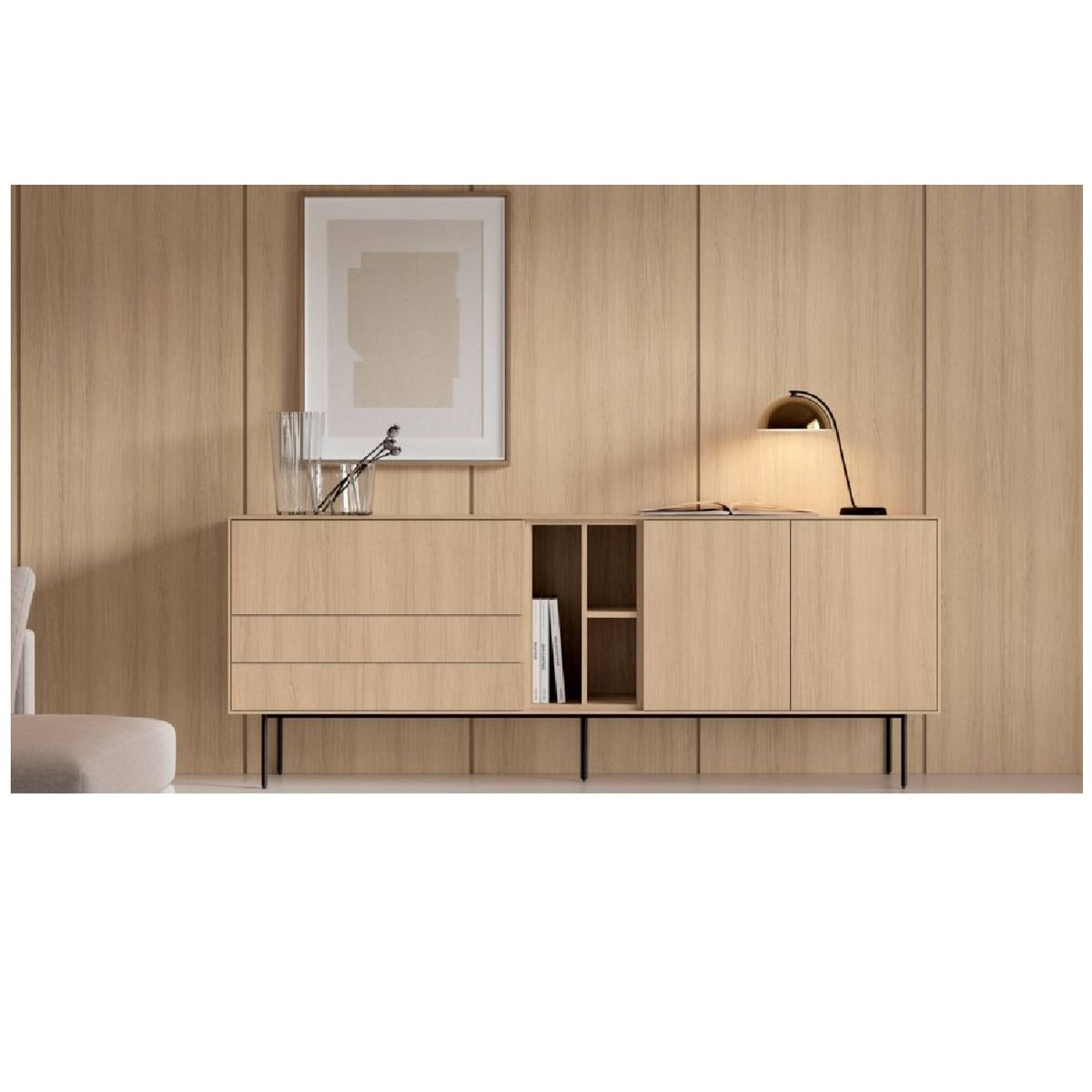 TU MESITA - Aparador Minimalista Jacobo color Haya 2 puertas 3 cajones TU MESITA