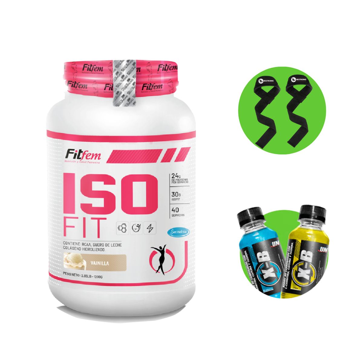 FITFEM - PROTEÍNA ISO FIT 1KG VAINILLA + STRAPS + XB