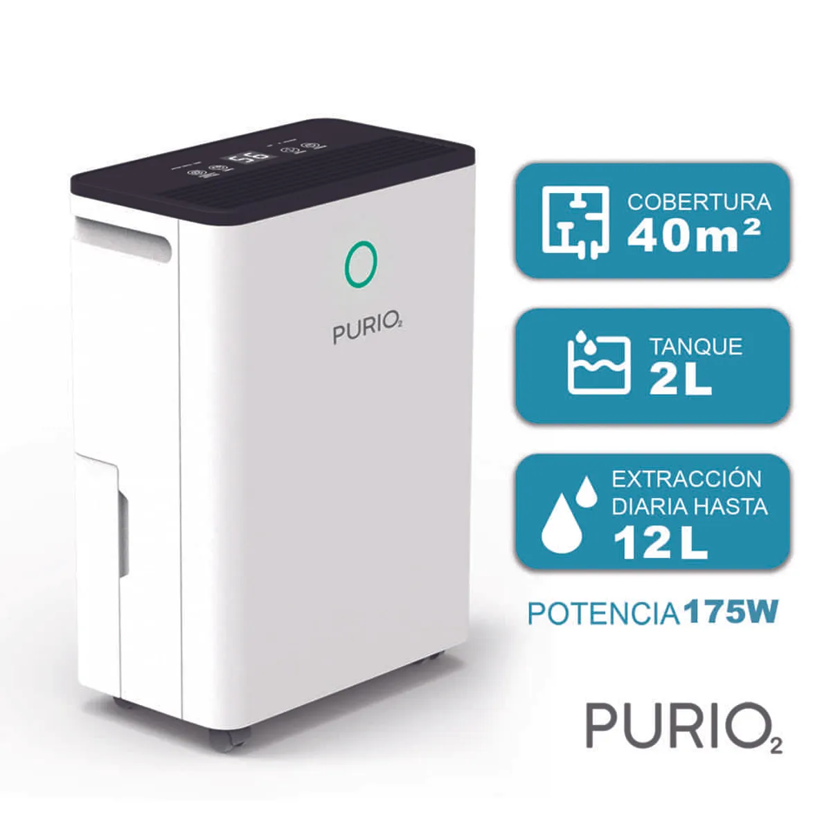 PURIO - Deshumedecedor ultra compacto Purio Pulsar 12L panel táctil