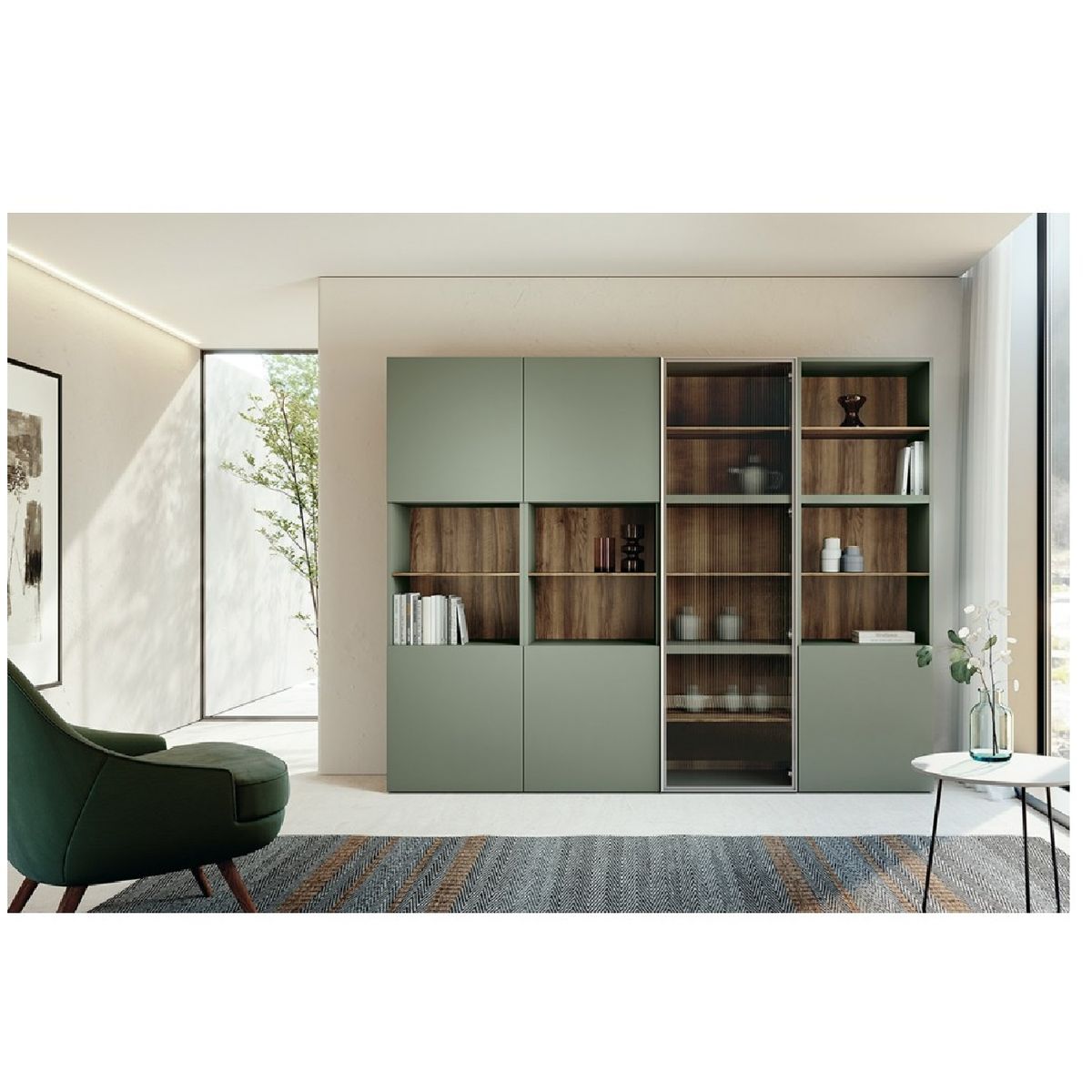 TU MESITA - Vitrina mas Estanteria Moderna Memphis color Agave TU MESITA 6 puertas