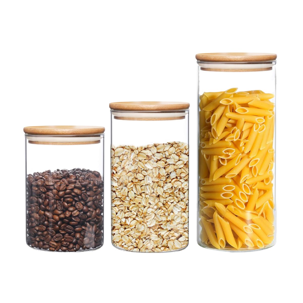 INSPIRA - Set de 3 Frascos de Vidrio Borosilicato con Tapa de Bambú