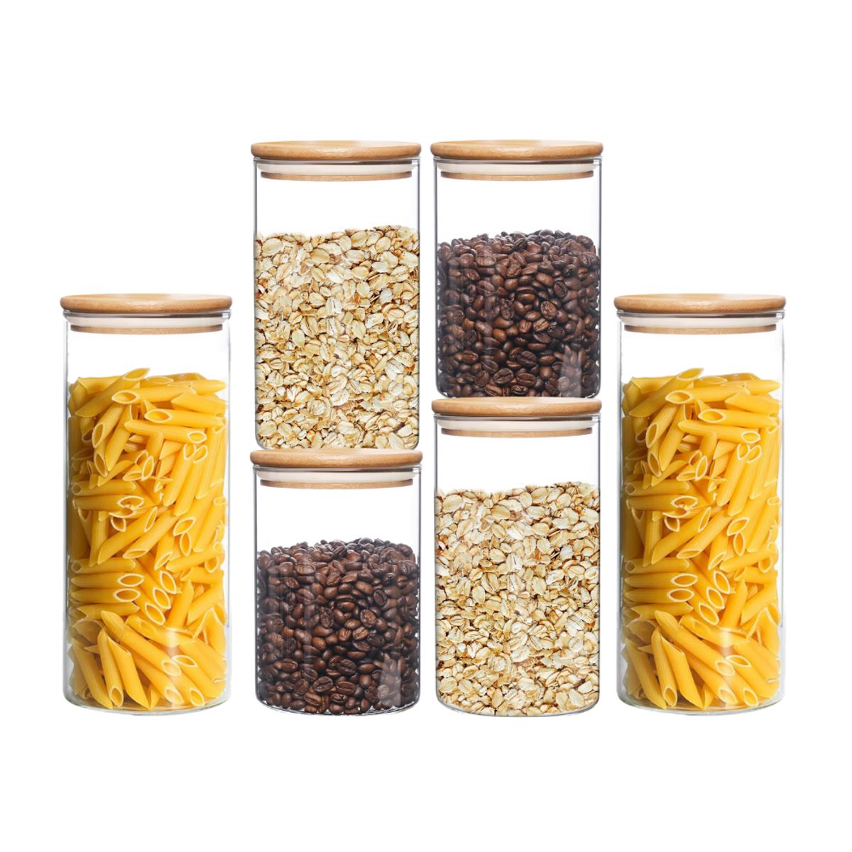 INSPIRA - Set de 6 Frascos de Vidrio Borosilicato con Tapa de Bambú