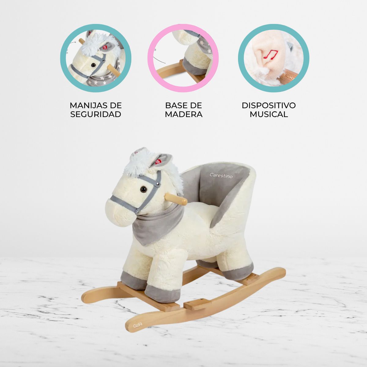 CARESTINO - Peluche Mecedor +12meses «CABALLO» White